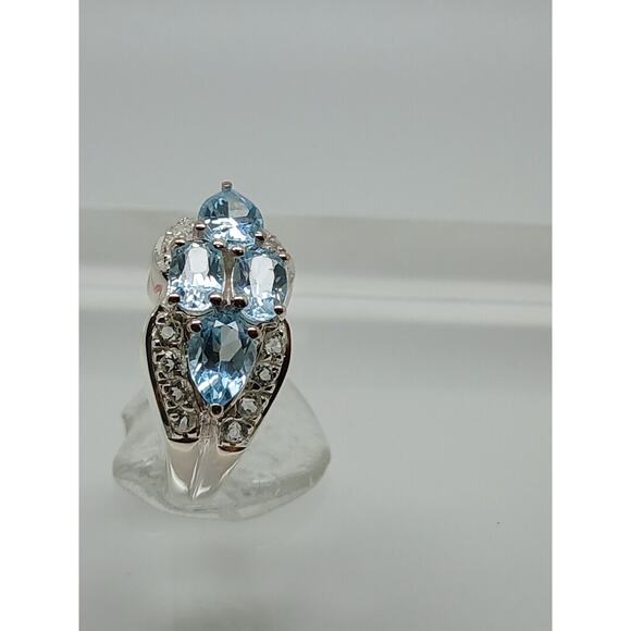 NOS Vintage Estate Blue Topaz Simulated Diamond Sterling Silver Ring Size 7.5 - Picture 10 of 12